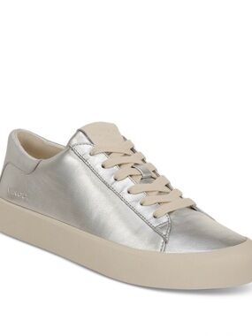 Vince Gabi Metallic Silver Leather Low-Top Sneaker Women’s Size 9.